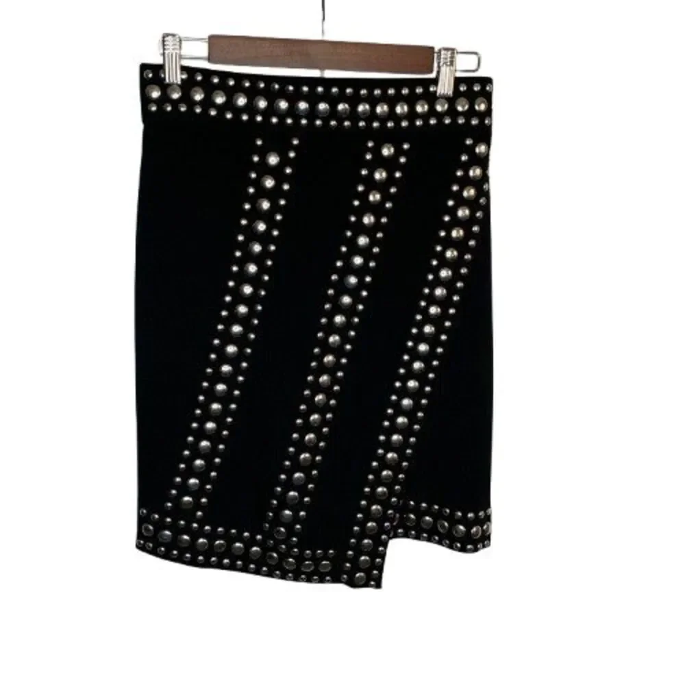 INC Womens Studded Pull On Skirt Size MP Black Rock Chic Punk Glam Going Out